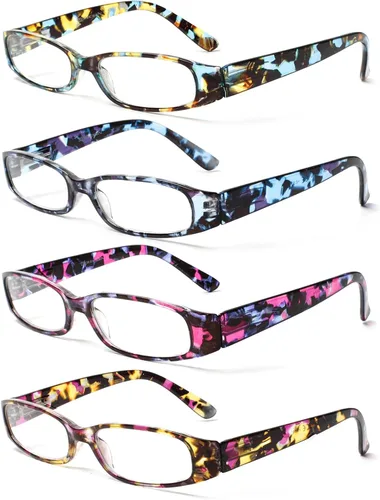 Kerecsen Gafas de lectura para mujer, 4 pares de lectores de bisagra de resorte a la moda