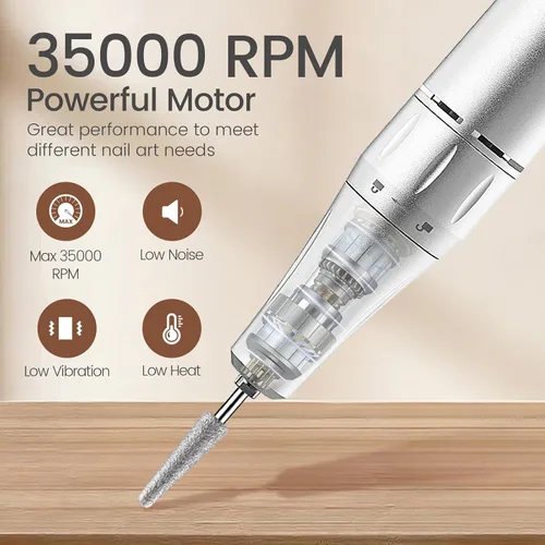 Miniatura 2 de Delanie Taladro de uñas de 35000 RPM, eliminación rápida portátil de archivos electrónicos para acrílicos, extensiones de gel y polvo de inmersión