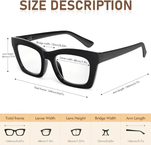 Miniatura 2 de REAVEE Oprah Style - Lentes de lectura para mujer, bloqueo de luz azul, elegantes y de gran tamaño, bisagra de resorte Negro/Marrón Tortuga/Gris
