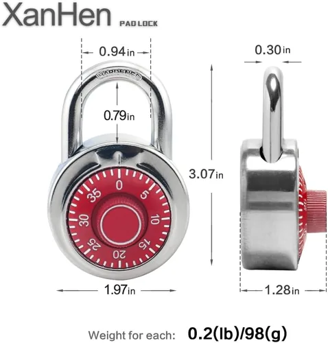 Miniatura 2 de Candados de combinación con cuerpo de metal, uso en interiores para taquillas de gimnasio y casillero escolar, Rojo, paquete de 1