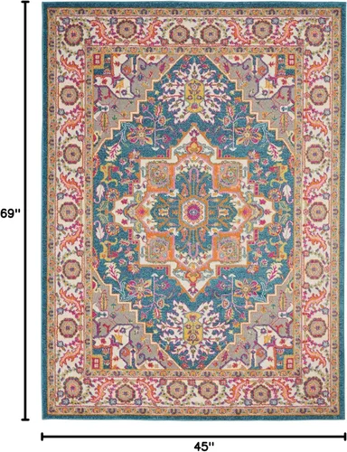 Miniatura 2 de Nourison Passion Bohemian - Alfombra color verde azulado multicolor, de 3 pies con 9 pulgadas x 5 pies con 9 pulgadas, fácil limpieza, no pierde