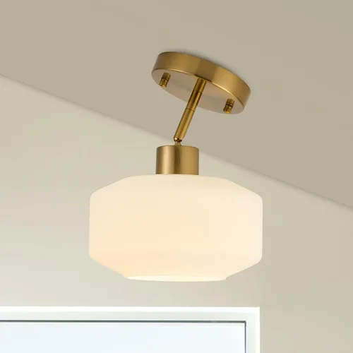 Miniatura 10 de BISAMIYA Lámpara de techo moderna dorada, acabado de latón, lámpara de techo semiempotrada con pantalla de vidrio transparente de 8.66 pulgadas