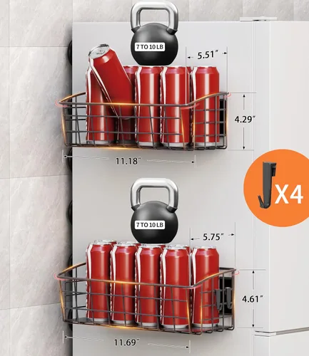 Miniatura 5 de Estante magnético para refrigerador, paquete de 2, estante magnético fuerte para especias con ganchos extraíbles para almacenamiento de cocina