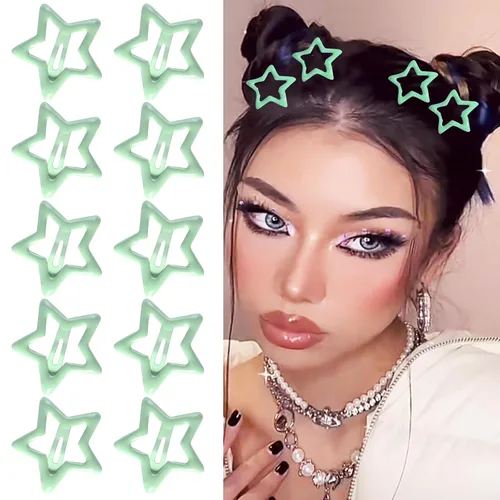 Miniatura 19 de 10 pinzas para el cabello de estrella para niñas, bonitos pasadores de metal con purpurina, accesorios antideslizantes para rave, clip de pelo Y2K