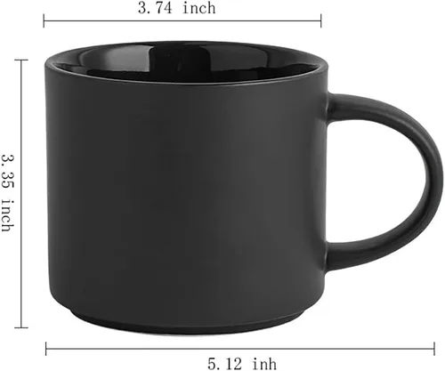 Miniatura 2 de ZaH Taza de café de cerámica de 14 onzas de color sólido, taza de té para oficina en casa – Lavavajillas con calefacción por microondas (negro)