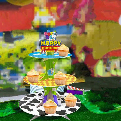 Miniatura 4 de Soporte para cupcakes de 3 niveles de historieta de dibujos animados, soporte de torre de postres para decoración de cumpleaños, suministros