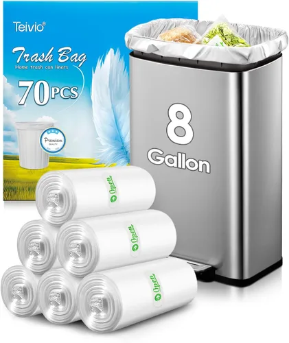 Teivio - Bolsas de basura medianas sin perfume de 8 galones, 70 unidades, para bolsas de basura de 7,8, 9 y 10 galones de grosor, bolsas de plástico