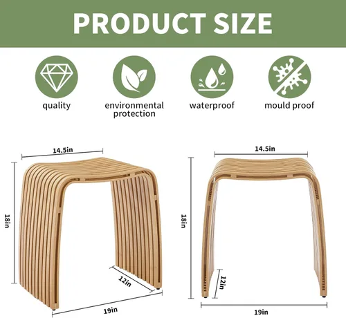 Miniatura 8 de Taburete de bambú para baño y comedor, banco de bambú, duradero y hermoso diseñado para baño, comedor, sala de estar y dormitorio