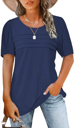 Miniatura 52 de JomeDesign - Camisetas casuales de verano para mujer, manga corta, cuello redondo, manga abullonada