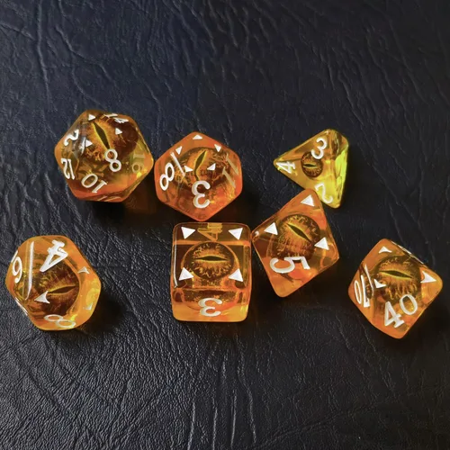 Miniatura 4 de Bescon Dragon Eye RPG Juego de 7 dados poliédricos de ojo de dragón, juego de ojos ámbar