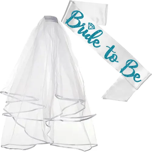 Miniatura 34 de Something Blue Gift for Bride To Be Sash - Banda de satén de grado nupcial - Decoraciones de despedida de soltera azul turquesa, Juego de 2 piezas