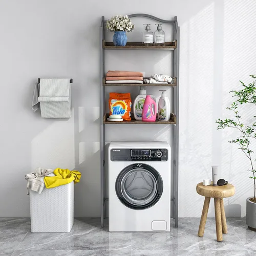 Miniatura 4 de Tangkula Estante de almacenamiento sobre el inodoro, estante de baño de 3 niveles sobre el inodoro con barra inferior ajustable y dispositivos