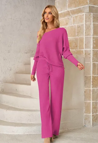 Miniatura 3 de Fixmatti Conjunto deportivo de 2 piezas para mujer, suéter de cuello alto, pantalón de pierna ancha