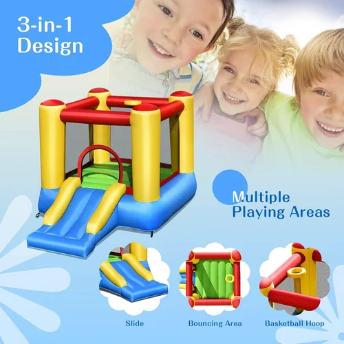 Miniatura 3 de HONEY JOY Casa inflable para rebotar, rebote de luna inflable para niños con tobogán, área gigante de salto, estacas, bolsa de transporte, castillo