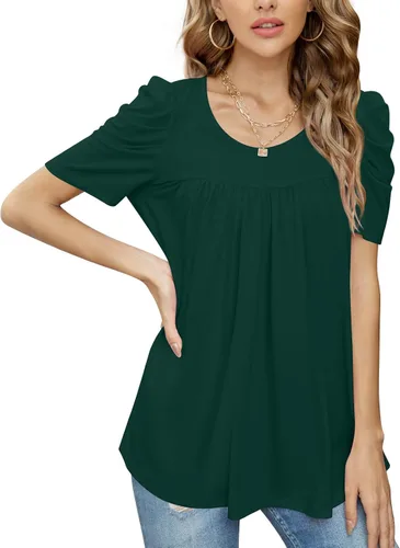 Miniatura 3 de Anydeer Camiseta casual de verano para mujer, manga abombada, cuello en V, blusa suelta, suéter de moda