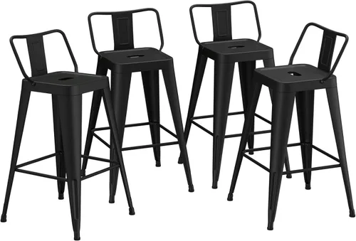 Miniatura 3 de Juego de 4 taburetes de bar de metal, taburetes de bar de altura de mostrador con respaldo bajo, sillas de bar industriales modernas de 24 pulgadas