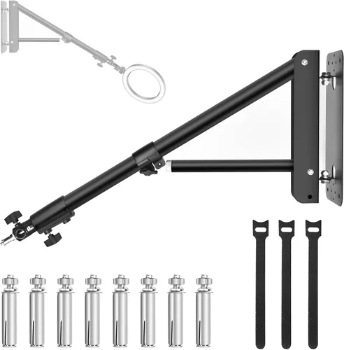 Soporte de pared para luz de anillo, 70.8 pulgadas/70.9 in, soporte de brazo triangular de montaje en pared, rotación flexible de 180°, soporte de