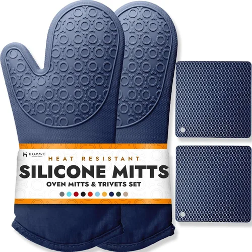 Miniatura 32 de Guantes de horno de silicona con forro de algodón acolchado – profesional resistente al calor olla de cocina soportes – 1 par 2-Turquesa