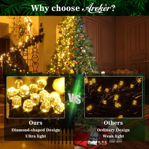 Miniatura 3 de Areker Luces de árbol de Navidad, 400 luces LED para árbol de Navidad con anillo, 10 x 6.6 pies, ultra brillantes, en forma de diamante, luces