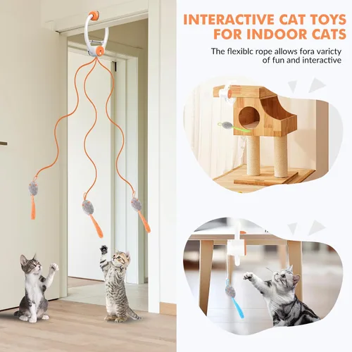 Miniatura 2 de Wortade Juguetes Interactivos para Gatos de Interior, Juguete de Varita con Plumas de Pájaro Volador Eléctrico Automático, Mejor Juguete de Naranja