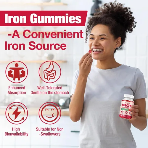 Miniatura 3 de Gomitas de suplemento de hierro, suplemento de hierro vegano para mujeres y hombres, sangre saludable, apoyo energético e inmunológico, sabor a