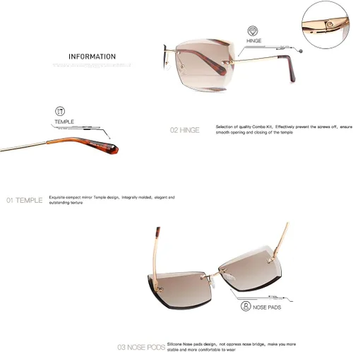 Miniatura 6 de AEVOGUE - Los lentes de sol para mujer, sin bordes, lentes de corte de diamante, de tamaño grande (AE0534)