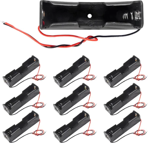 ACEIRMC 10 unids 18650 clip de batería 1 ranuras 3.7 V plástico 18650 caja de almacenamiento de batería con cables de cable negro y rojo para