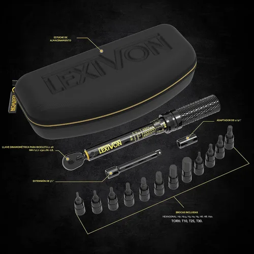 Miniatura 3 de LEXIVON Llave de torque para bicicleta de 1/4 de pulgada, kit de 15 piezas Engranaje de 72 dientes, clic de doble dirección, tipo 2~26 Nm