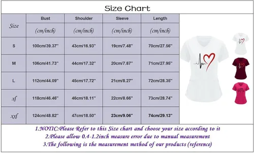 Miniatura 2 de Uniformes de enfermería elásticos para mujer, con estampado de ECG de corazón, manga corta, con bolsillo, cuello en V, ropa de trabajo