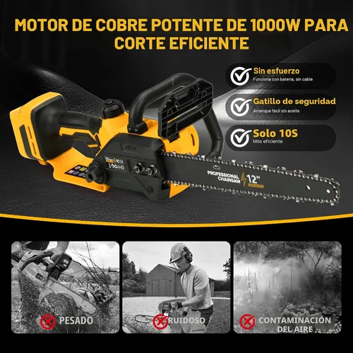 Miniatura 2 de Motosierra eléctrica sin escobillas de 12 pulgadas, herramienta inalámbrica solo para batería Dewalt de 20 V/60 V con engrasador automático