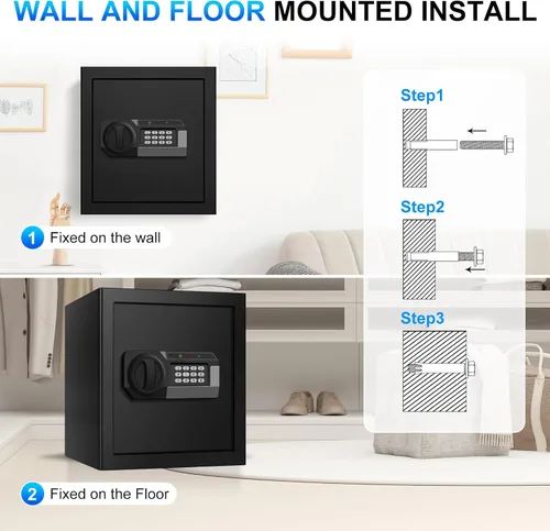 Miniatura 8 de Cajas de seguridad de 2.0 pies cúbicos para uso doméstico a prueba de fuego y agua, caja de seguridad de acero para el hogar con cerradura