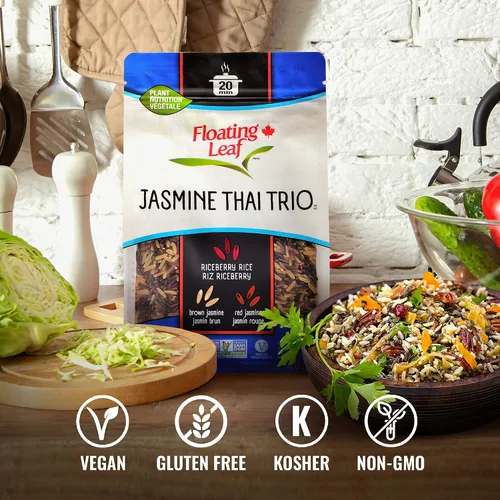 Miniatura 7 de Floating Leaf Mezcla de arroz silvestre – Arroz orgánico sin OMG y sin gluten Trío de arroz tailandés de jazmín mezclado con arroz con arándano