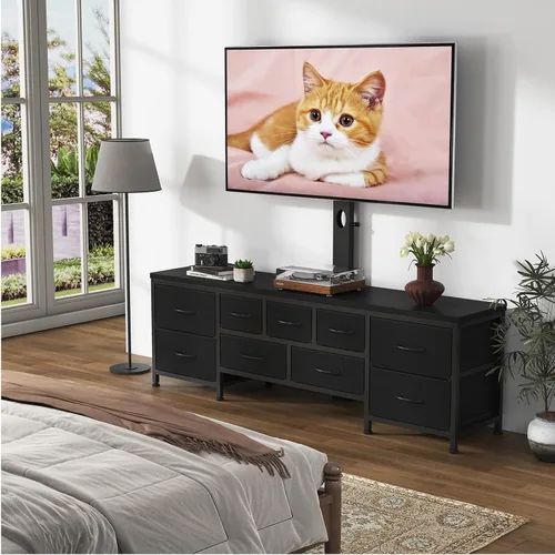 Miniatura 2 de Soporte de TV con soporte y 9 cajones de tela, soporte universal para TV de 32 a 75 pulgadas, centro de entretenimiento moderno, consola multimedia