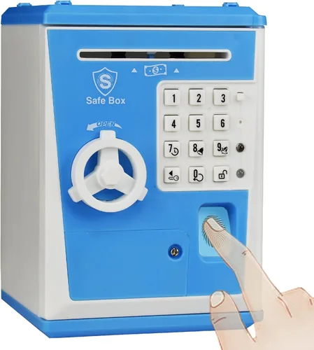Miniatura 12 de Banco seguro para niños, alcancía con contraseña y bloqueo de huellas dactilares, banco de dinero de voz, regalo genial y educativo para niños