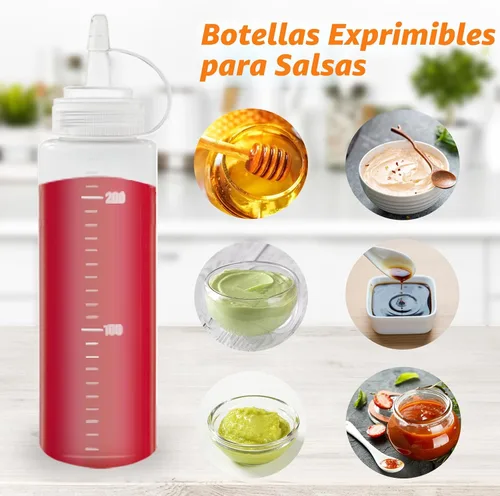 Miniatura 4 de Paquete de 12 botellas de plástico de 8 onzas líquidas multiusos para ketchup, condimentos, salsa barbacoa, aderezo, barbacoa, parrilla