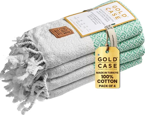 Gold CASE - Juego de 4 Toallas de Mano Turcas para Baño, 20 x 40 pulgadas, Toallas de Baño 100% Algodón, Toalla Pequeña de Cocina Aphrodite para