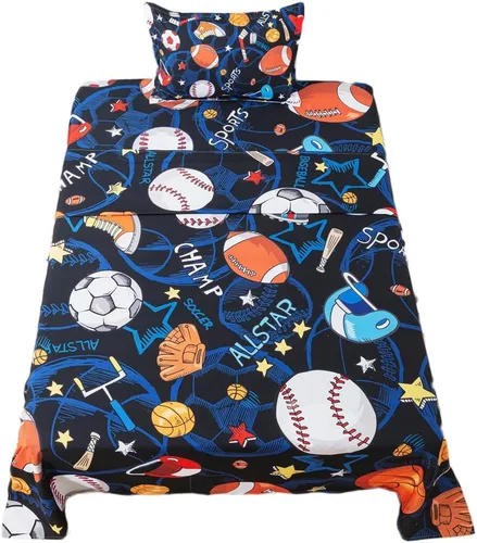 Miniatura 22 de ADASMILE A & S - Juego de sábanas de béisbol para niños y adolescentes, tamaño individual, con impresión 3D de pelota azul, sábanas deportivas