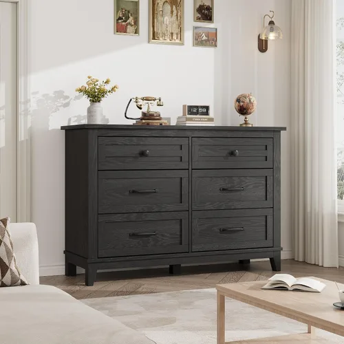 Miniatura 7 de GarveeHome Cómoda de 6 cajones para dormitorio, cómoda de 47 pulgadas de ancho con almacenamiento independiente, baúl de almacenamiento de madera