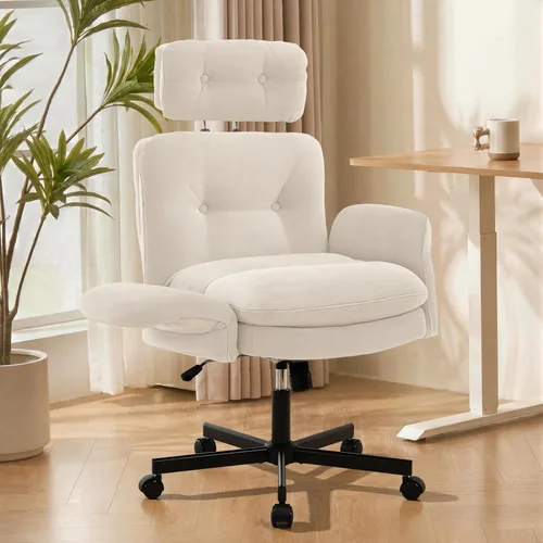 FiveWillowise - Silla cruzada con brazos ajustables y respaldo alto, asiento ancho grueso, silla de oficina en casa, sillas de tocador de maquillaje