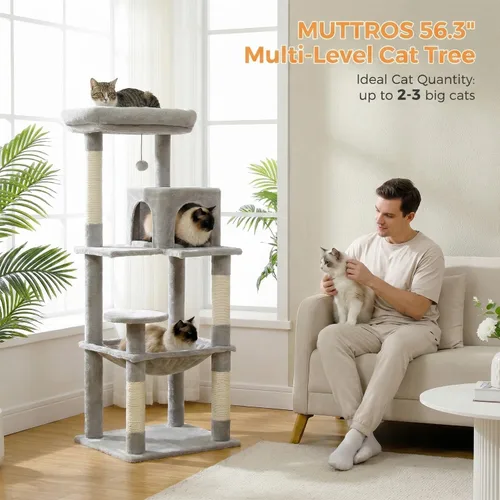 Miniatura 2 de MUTTROS Árbol para gatos de interior, torre para gatos de varios niveles de 44.5 pulgadas con hamaca grande de marco de metal, condominio para gatos