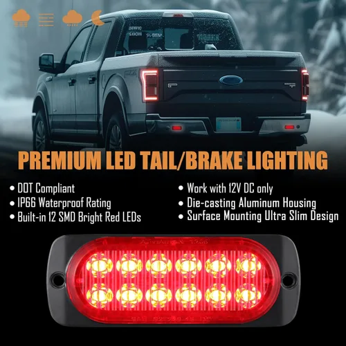 Miniatura 2 de Paquete de 2 luces traseras LED rojas de carcasa de aluminio, para remolque, freno y giro, cumple con DOT, impermeable, montaje en superficie, Rojo