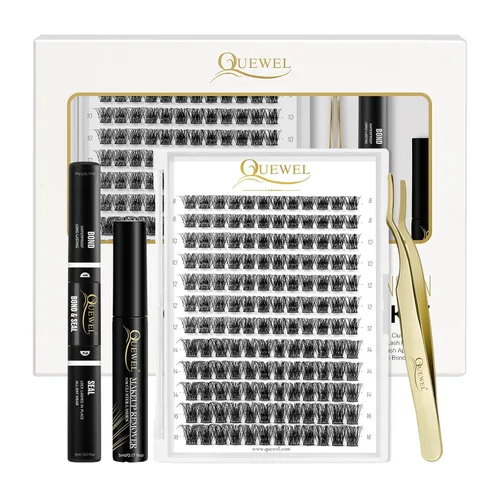 Miniatura 9 de QUEWEL 580 racimos de pestañas 30D+40D+50D+60D+80D+100D racimos de pestañas wispy de 10-18mm, pestañas individuales en racimo reutilizables