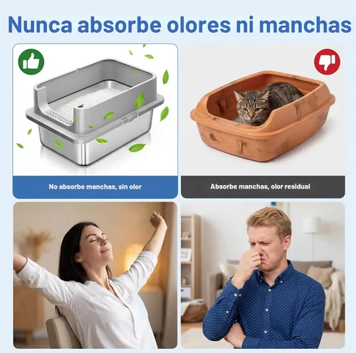 Miniatura 9 de Jotesnew Paquete de 2 Cajas de Arena para Gatos de Acero Inoxidable XL con Tapa y Lados Altos, 24" L x 16" A x 12" Al Cajas de Arena de Metal Extra