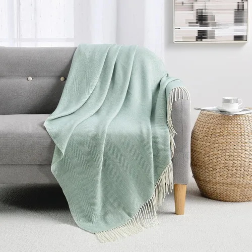 BOURINA - Manta de tejido espiga, suave y ligera, manta acogedora para cama y sofá, color decorativo, aguamarina, 50 x 60 pulgadas