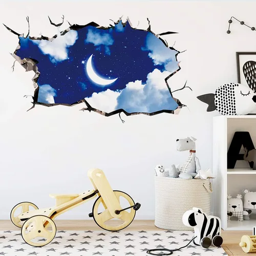 Miniatura 2 de Calcomanías de pared 3D con cielo azul y nubes blancas, decoración de techo para el hogar, cocina, habitación, sala de estar, despegar y pegar