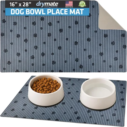 Miniatura 6 de Drymate Mantel individual con tazón para mascotas, tapete de alimentación para perros y gatos, tela absorbente, respaldo impermeable, Madera