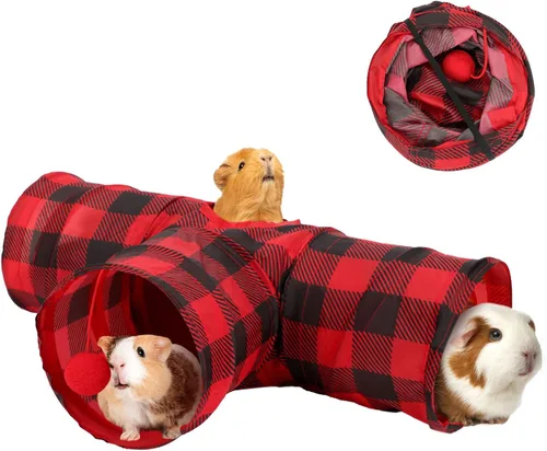 Miniatura 9 de YUEPET Túneles y tubos plegables de conejillo de indias de 5.9 pulgadas, túnel de juego de 3 vías para mascotas, escondite de animales pequeños