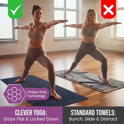 Miniatura 3 de Clever Yoga Toalla de Estera de Yoga Caliente – Agarre Antideslizante para Yoga Caliente, Absorbe el Sudor, Agarre de Silicona en Panal, Se Mantiene