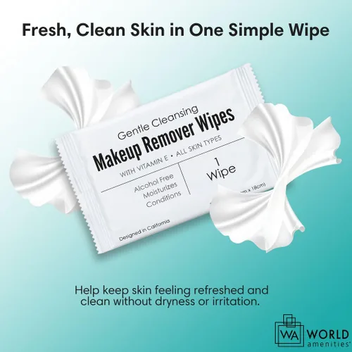 Miniatura 7 de World Amenities - Toallitas removedoras de maquillaje a granel 50 unidades Envueltas individualmente, limpieza suave, sin alcohol - Todo