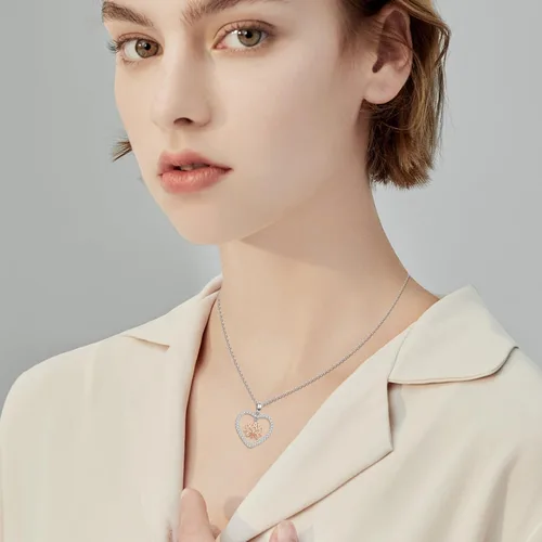 Miniatura 3 de CRWENG Collares de loto para mujer, plata de ley 925, collar con colgante de corazón floral de loto, joyería de circonita cúbica natural, regalos